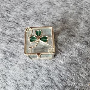 Cute Silver and Green Clover Jewelry Box